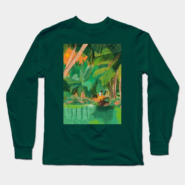 Backwaters of Kerala Long Sleeve T-Shirt by Shreyasi